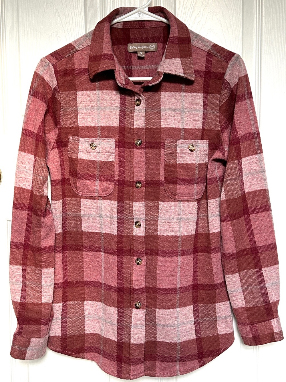 Victory Outfitters Rose and Burgundy Plaid Button-Up Utility Shacket